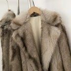 OFTBUY Luxury Long-Line Notch Lapel Faux Fur Coat - Elegant Winter Vegan Fur Overcoat
