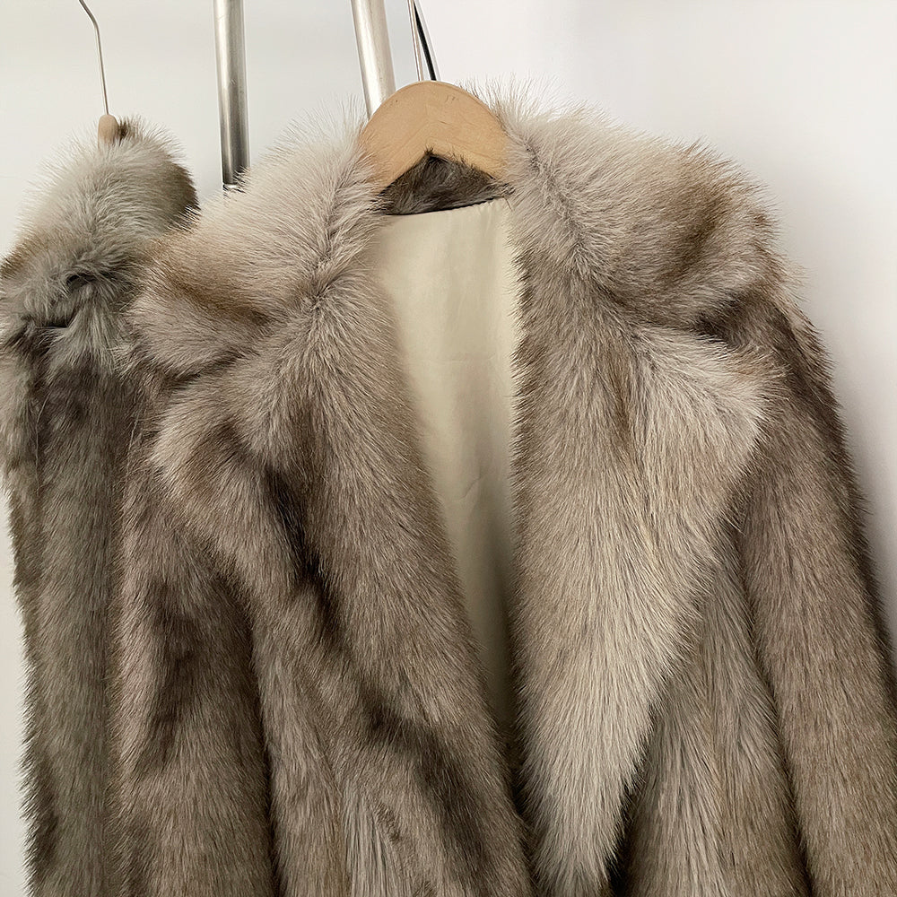 OFTBUY Luxury Long-Line Notch Lapel Faux Fur Coat - Elegant Winter Vegan Fur Overcoat