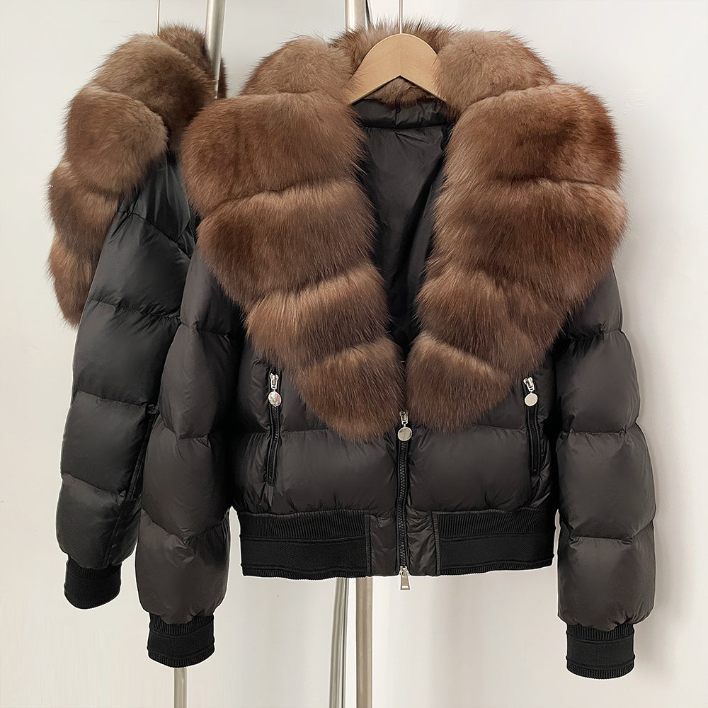 OFTBUY Real Fox Fur Collar Puffer Jacket Female New Winter Top Fluffy Clothing Thick Warm Natural Fur White Duck Down Coat Women