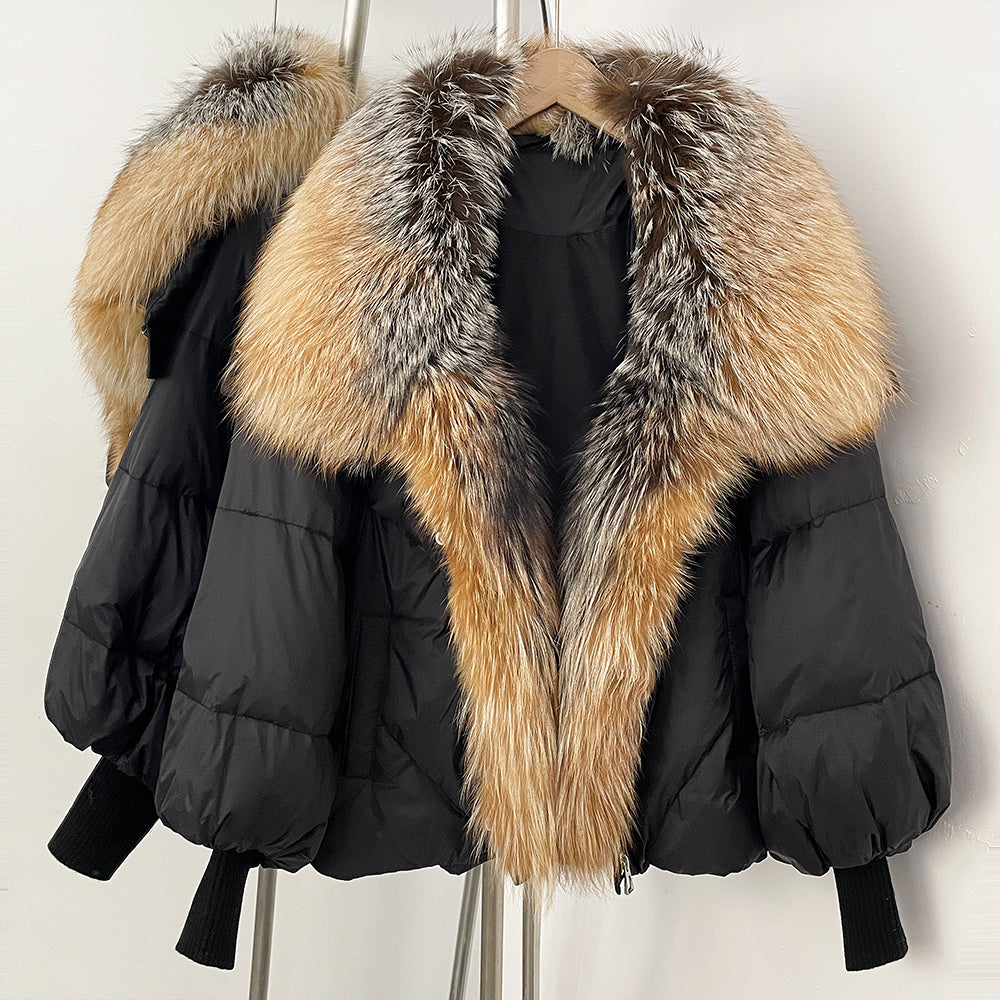 OFTBUY Puffy Sleeve Warm Loose Puffer Jacket New Women's Duck Down Jacket with Large Real Fox Fur Collar Winter Luxury Outerwear