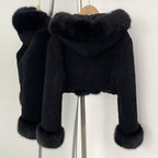 OFTBUY Short Faux Lamb Fur Jacket Female New Fashion Autumn Warm Thick Artificial Fur Winter Clothing Women Hooded Fake Fox Fur Coat