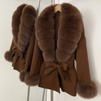OFTBUY New Women's Double-Faced Wool Coat with Large Real Fox Fur Belted Warm Jacket Winter Elegant Fashion Outerwear Female