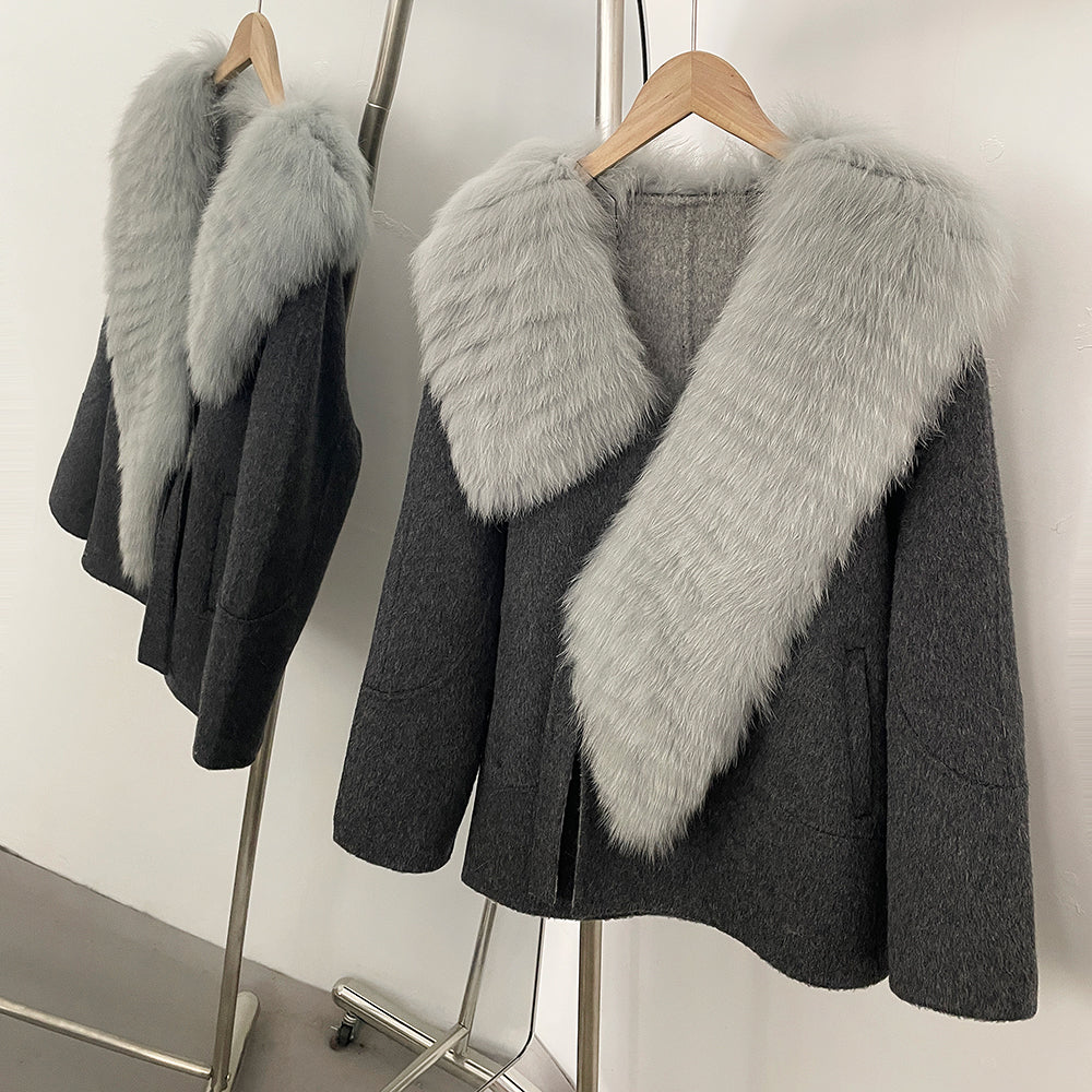 OFTBUY New Autumn Winter Double-sided Wool Jacket Elegant Real Fox Fur Collar 100% Wool Coat Female Woolen Blends Clothes Women