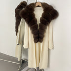 OFTBUY New Autumn Winter Knit Clothing Female Long Big Real Fox Fur Collar Sweater Women Warm Fashion Elegant Cardigan Coat