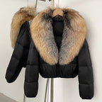OFTBUY New Puffer Jacket Women with Large Natural Fox Fur Collar Short Fluffy Thick Parkas Female 90% White Duck Down Coat Lady