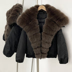 OFTBUY Autumn Winter Clothes Women White Goose Down Coat Natural Fur Puffer Jacket Female Short Big Real Fox Fur Jacket Fashion
