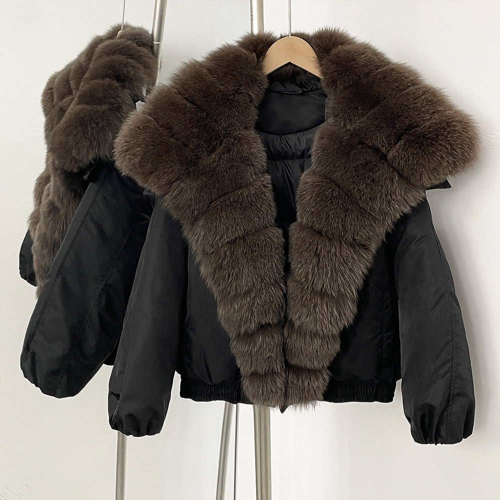 OFTBUY Autumn Winter Clothes Women White Goose Down Coat Natural Fur Puffer Jacket Female Short Big Real Fox Fur Jacket Fashion