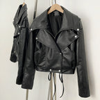 OFTBUY Women's Black Faux Leather Cropped Moto Jacket Asymmetric Zip PU Biker Coat Female New Autumn Vintage Punk Outerwear