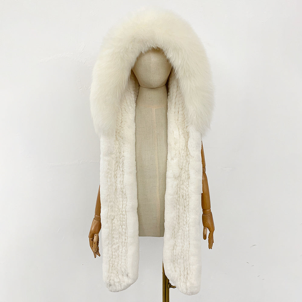 OFTBUY New Winter Thick Warm Windproof Fluffy Neckerchief Female Natural Rabbit Fur Hat with Scarf Women Real Fox Fur Cap Child
