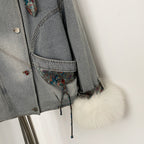 OFTBUY New Autumn Winter Clothes Female Real Fox Fur Goose Down Inner Lid Denim Jacket Women Thick Warm Fur Puffer Jacket Lady