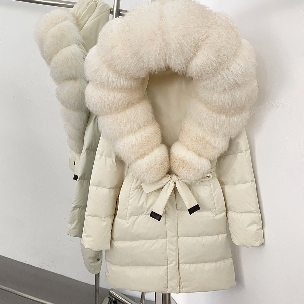 OFTBUY New Winter Genuine Fox Fur Hooded Puffer Coat Women Women's White Duck Down Jacket Outerwear Female Fashion Parkas