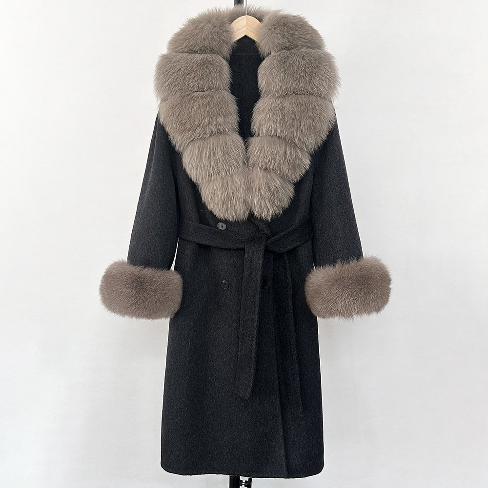 OFTBUY Wholesale New Autumn Winter Clothes Long Natural Woolen Coat Women Fashion Warm 100% Wool Real Fox Fur Jacket Overcoat
