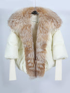 OFTUBY White Duck Down Jacket Winter Women Warm Loose Coat Natural Real Fox Fur Collar Thick Luxury Outerwear New Fashion
