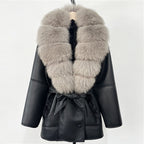 OFTBUY Large Natural Fox Fur Coat New Women Thick Warm Retro Faux Lamb Fur Jacket Belt Winter Female Parkas Outwear