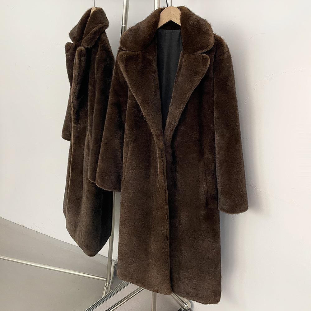 OFTBUY Women's Elegant Luxury Faux Mink Fur Long Coat Artificial Fur Jacket Female Warm Outerwear New Autumn Winter Clothes
