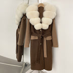 OFTBUY New Fashion Fur Cuff Winter Clothes Women Real Fox Fur Collar Woolen Coat Female Warm Double-faced Cashmere Wool Jacket