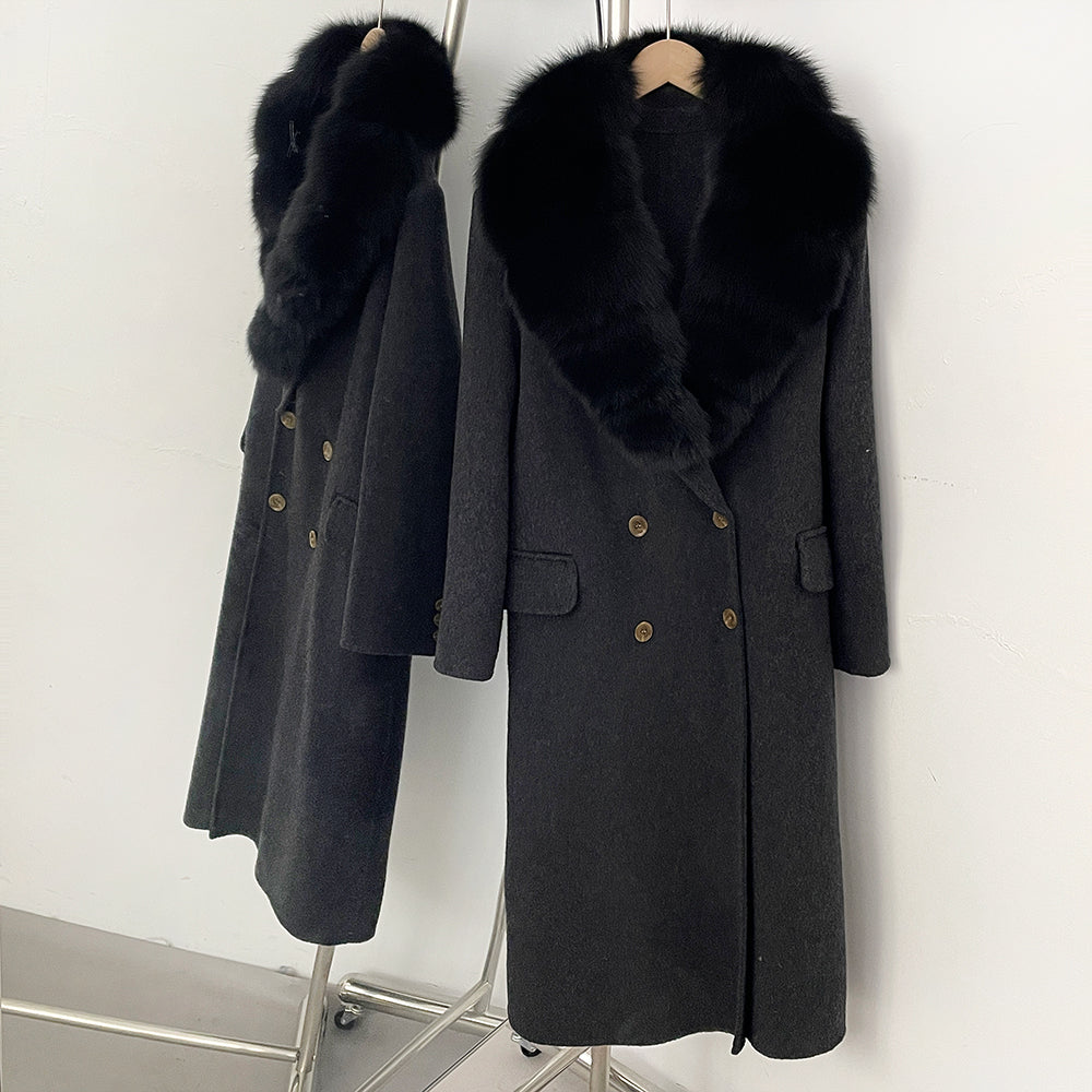 OFTBUY Woolen Coat Female Women's Luxury Double-Faced Wool Jacket Winter Oversize Real Fox Fur Double Breasted Elegant Outerwear