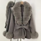 OFTBUY New Women's Double-Faced Wool Coat with Large Real Fox Fur Belted Warm Jacket Winter Elegant Fashion Outerwear Female