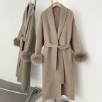 OFTBUY High End Double-sided Wool Strapping Real Wool Fur Coat Women's Removable Cuffs Fox Fur Temperament Cashmere Short Jacket