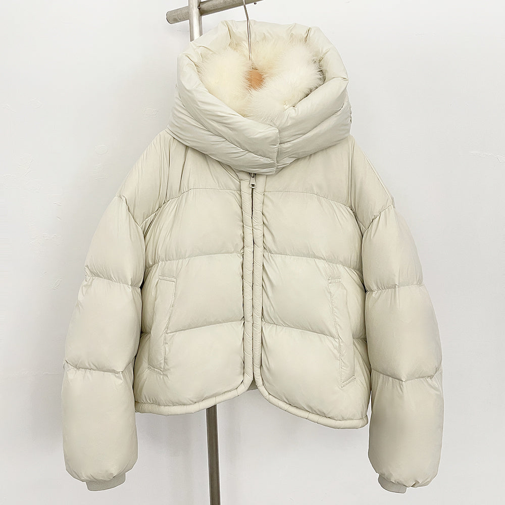 OFTBUY Ultra-Luxury 90% Duck Down Puffer Jacket with Oversized Real Fox & Raccoon Fur Collar