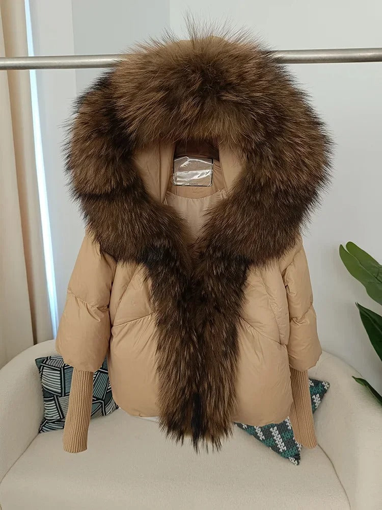 OFTBUY Hooded Natural Thick Winter Jacket Women Outerwear Real Fox Fur Coat Woman Warm Loose Oversize Duck Down Coat Streetwear