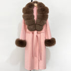 OFTBUY New Women's Double-Faced Wool Coat with Large Real Fox Fur Belted Warm Winter Luxury Fashion Outerwear Woolen Jacket Lady
