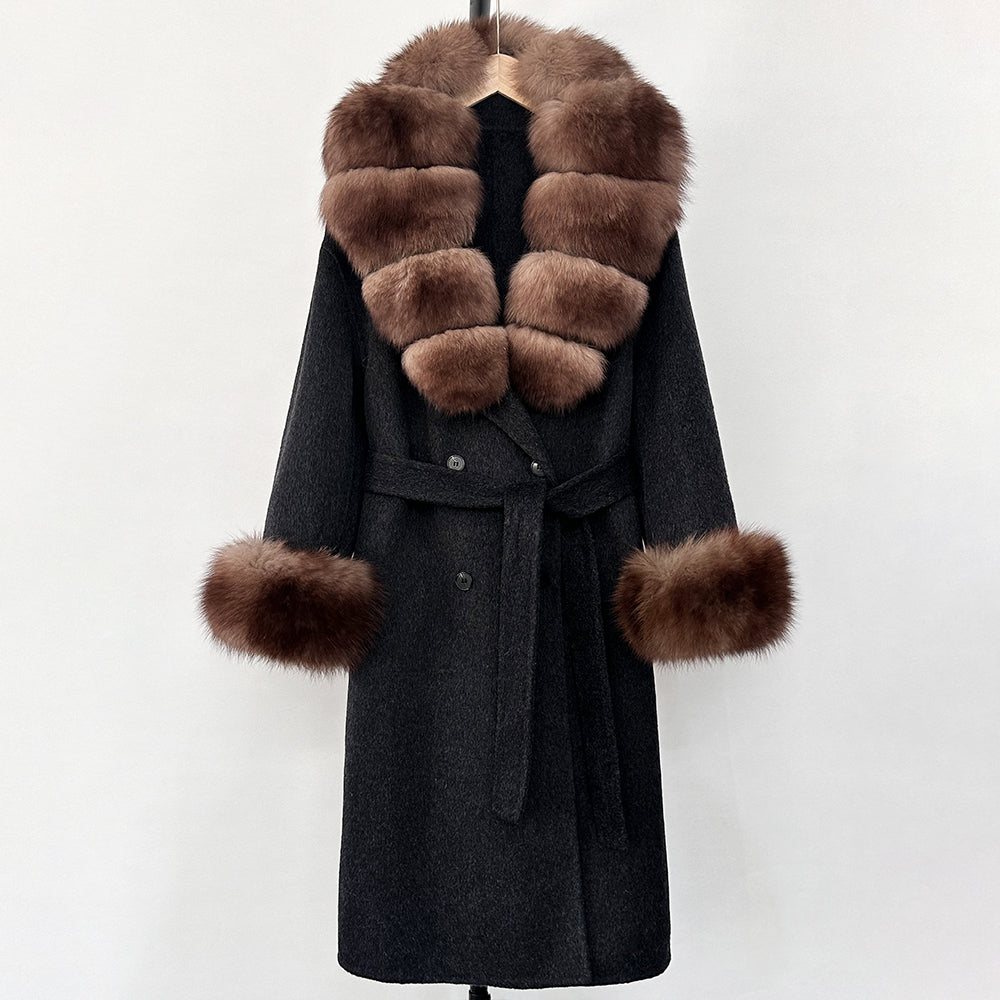 OFTBUY Wholesale New Autumn Winter Clothes Long Natural Woolen Coat Women Fashion Warm 100% Wool Real Fox Fur Jacket Overcoat