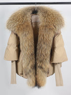 OFTUBY White Duck Down Jacket Winter Women Warm Loose Coat Natural Real Fox Fur Collar Thick Luxury Outerwear New Fashion