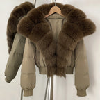 OFTBUY New Winter Real Fox Fur Hooded 90% White Duck Down Jacket Women Short Loose Puffer Coat Female Thicken Parkas