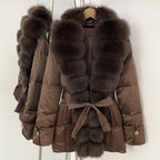 OFTBUY Luxury Women's Down Jacket women Warm Winter Parka Outerwear Duck Down Real Fox Fur Collar Belted Puffer Coat female