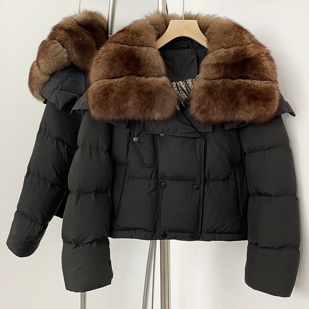 OFTBUY New Short Winter Clothing Women Thickened Warm Fluffy Raccoon Fur Puffer Jacket Female Real Fox Fur Collar Down Coat