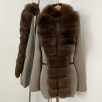 OFTBUY Metal Belt Knit Warm Winter Luxury Fashion Outerwear Sweater Cardigan New Women's Knit Coat with Full Real Fox Fur Front