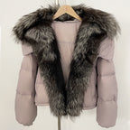 OFTBUY Ultra-Luxury 90% Duck Down Puffer Jacket with Oversized Real Fox & Raccoon Fur Collar