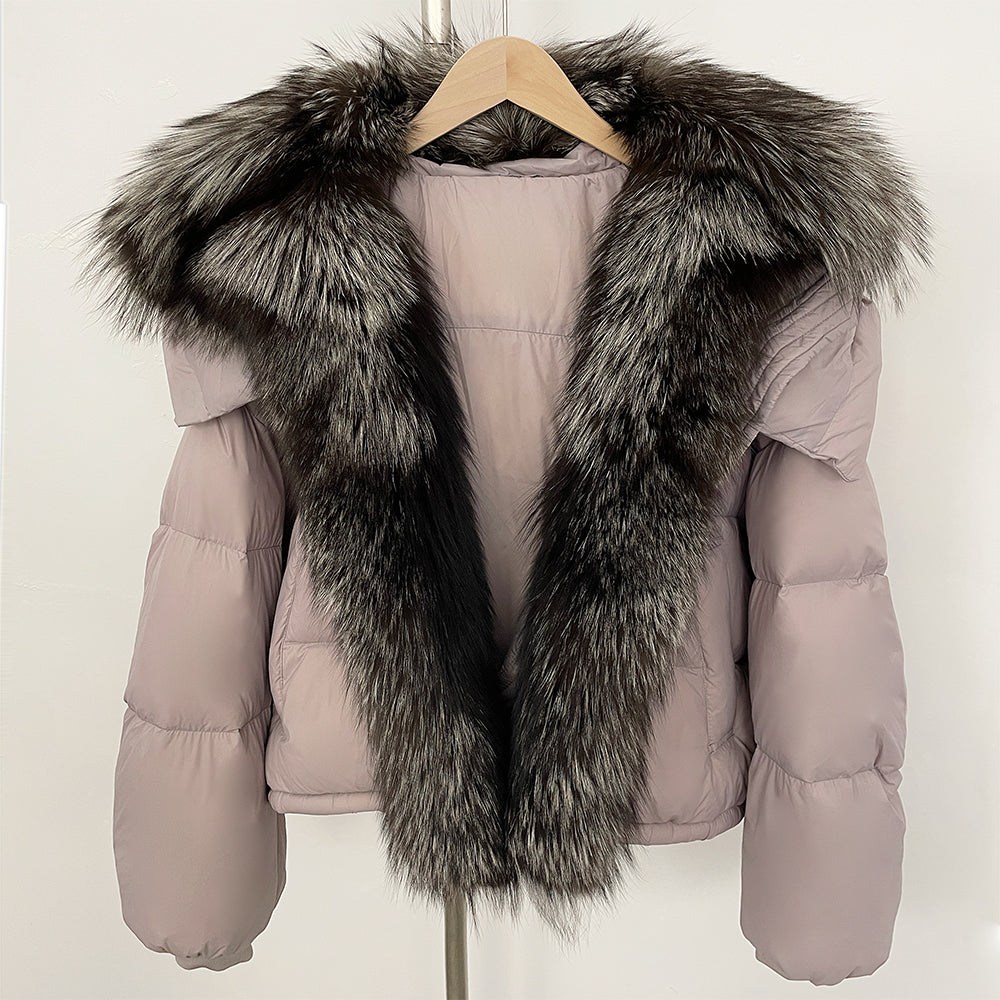 OFTBUY Ultra-Luxury 90% Duck Down Puffer Jacket with Oversized Real Fox & Raccoon Fur Collar