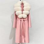 OFTBUY New Autumn Winter Top Clothes Female Long Big Real Fox Fur Collar Woolen Jacket Women Fashion Warm Cashmere Wool Coat