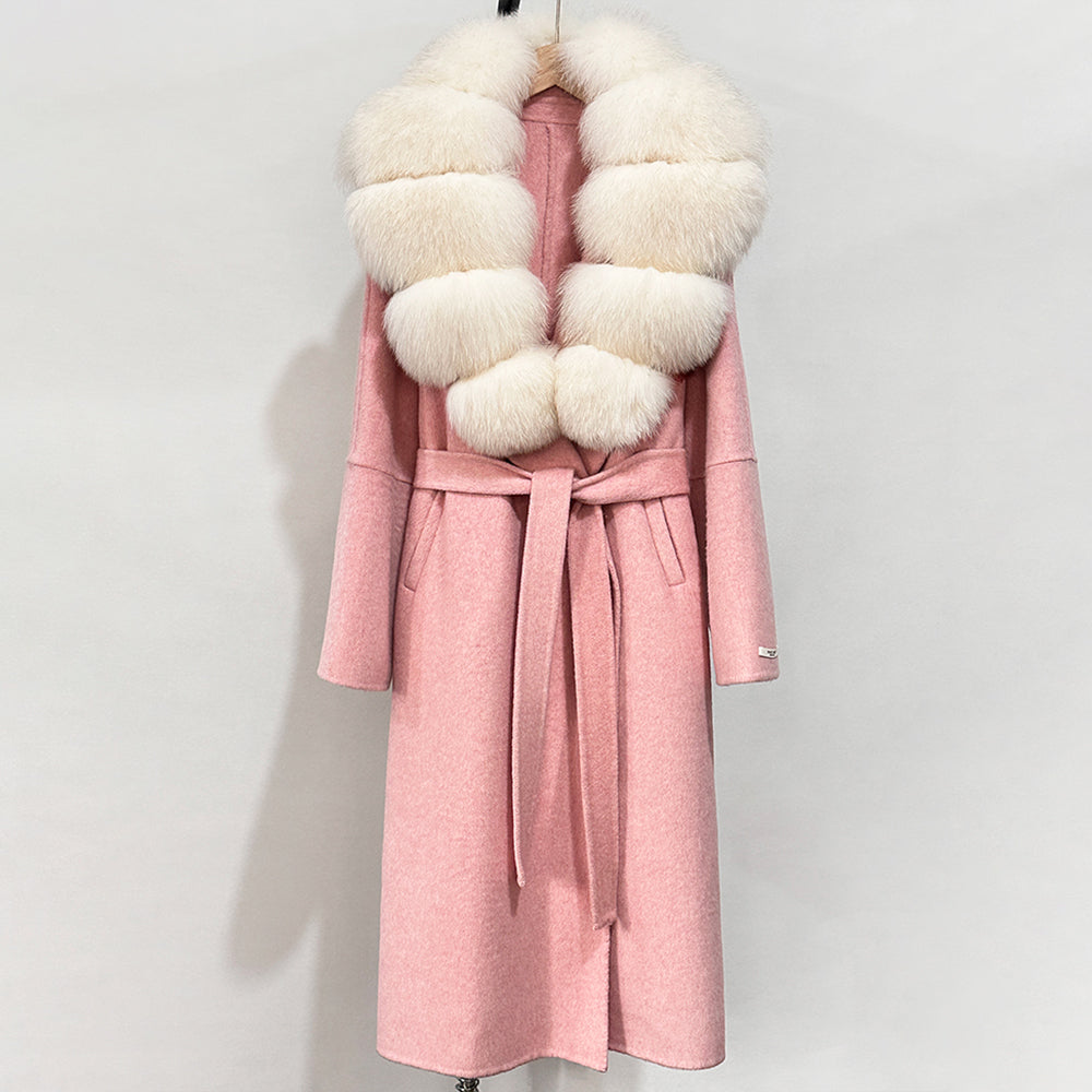 OFTBUY New Autumn Winter Top Clothes Female Long Big Real Fox Fur Collar Woolen Jacket Women Fashion Warm Cashmere Wool Coat