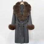 OFTBUY Wholesale New Autumn Winter Clothes Long Natural Woolen Coat Women Fashion Warm 100% Wool Real Fox Fur Jacket Overcoat