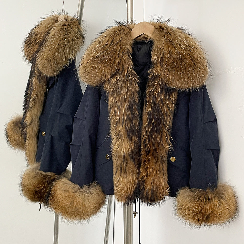 OFTBUY Fashion Warm White Duck Down Real Fur Top Clothes Female Big Natural Fox Fur Collar Coat New Autumn Winter Jacket Women
