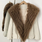 OFTBUY Luxury Oversized Real Fox Fur Collar Duck Down Cropped Jacket - 90% Duck Down Fill Winter Puffer Coat