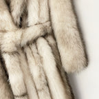 OFTBUY Luxury Long-Length Belted Faux Fur Coat - Premium Vegan Silver Fox Style Overcoat with Oversized Lapel