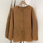 OFTBUY New Women's Wool Coat with Large Real Fox Fur Collar Loose Fit Back Detail Pockets Warm Winter Elegant Fashion Outerwear