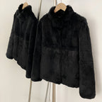 OFTBUY Women's Luxury Real Rabbit Fur Coat Stand Collar Fur Jacket Female New Warm Autumn Winter Outerwear for Cold Weather