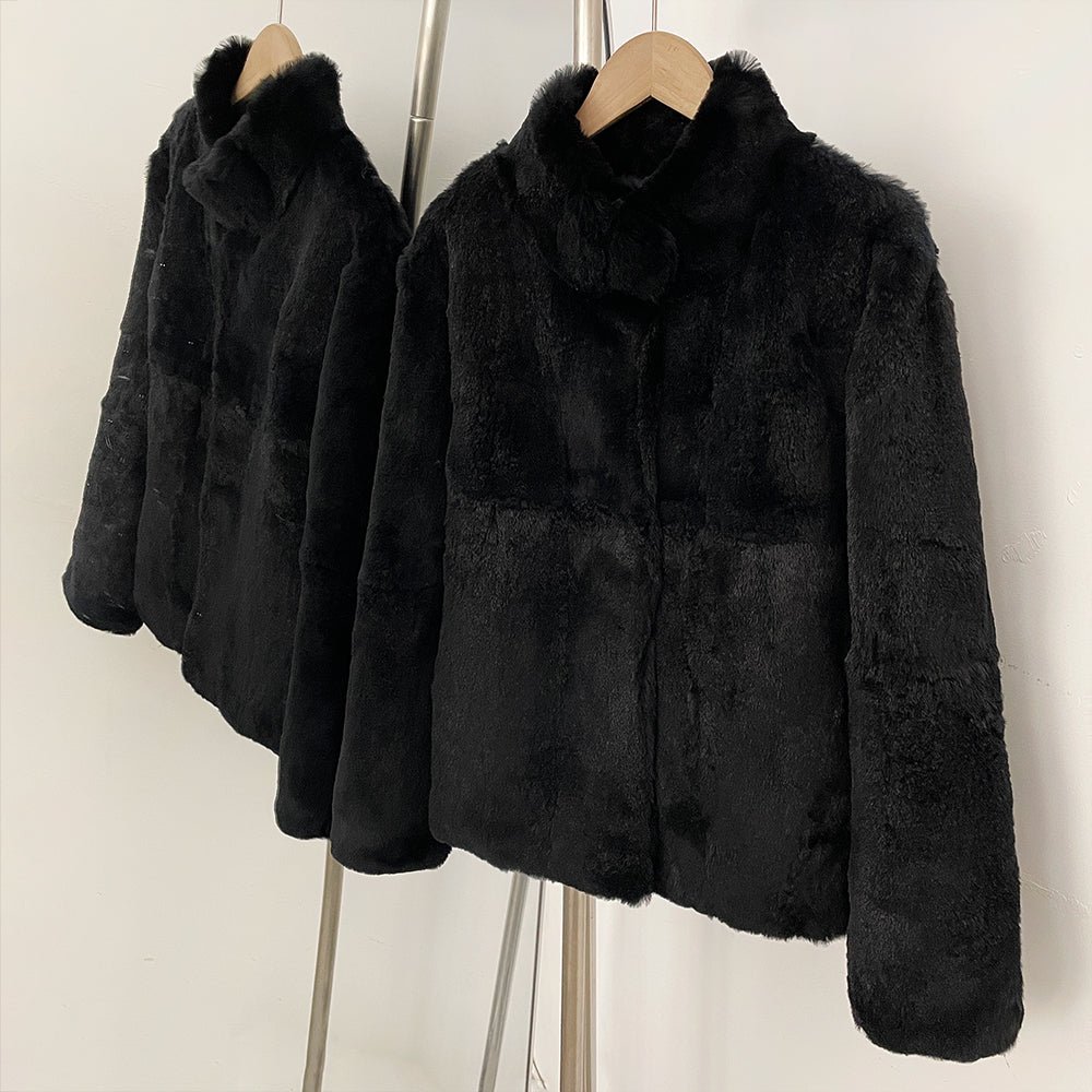 OFTBUY Women's Luxury Real Rabbit Fur Coat Stand Collar Fur Jacket Female New Warm Autumn Winter Outerwear for Cold Weather