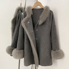 OFTBUY Trim Bow Detail Decorative Buttons Winter Elegant Woolen Outerwear New Women's Double Face Wool Coat with Real Fox Fur