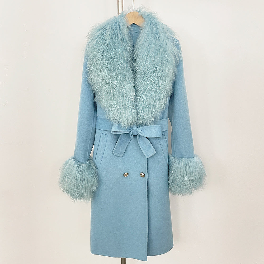 OFTBUY Fashion Natural Mongolia Sheep Fur Wool Jacket New Autumn Winter Clothes Women Lady Warm Long Real Fur Woolen Coat Female