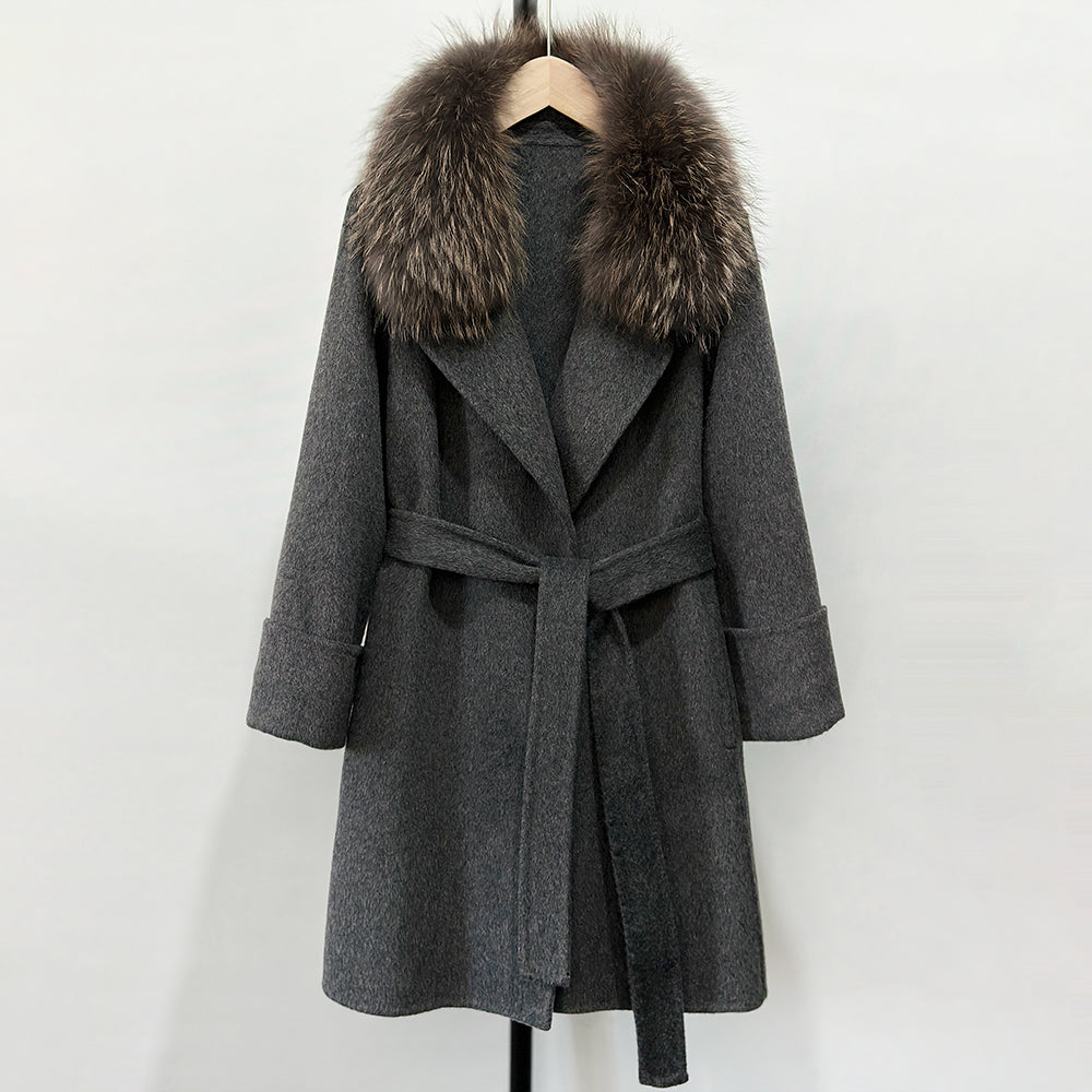 OFTBUY Fashion Female Luxury Cashmere Wool Jacket Autumn Winter Warm Natural Fox Fur Collar Women's Woolen Blends Coat