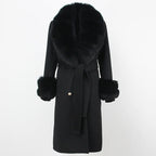 OFTBUY Winter Jacket Women Long Natural Wool Blends Cashmere Real Fur Coat Double Breasted Belt Warm Streetwear New Fashion