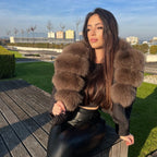 OFTBUY Luxury Cropped Puffer Jacket with Massive Real Fox Fur Collar - Premium 90% Duck Down Winter Coat