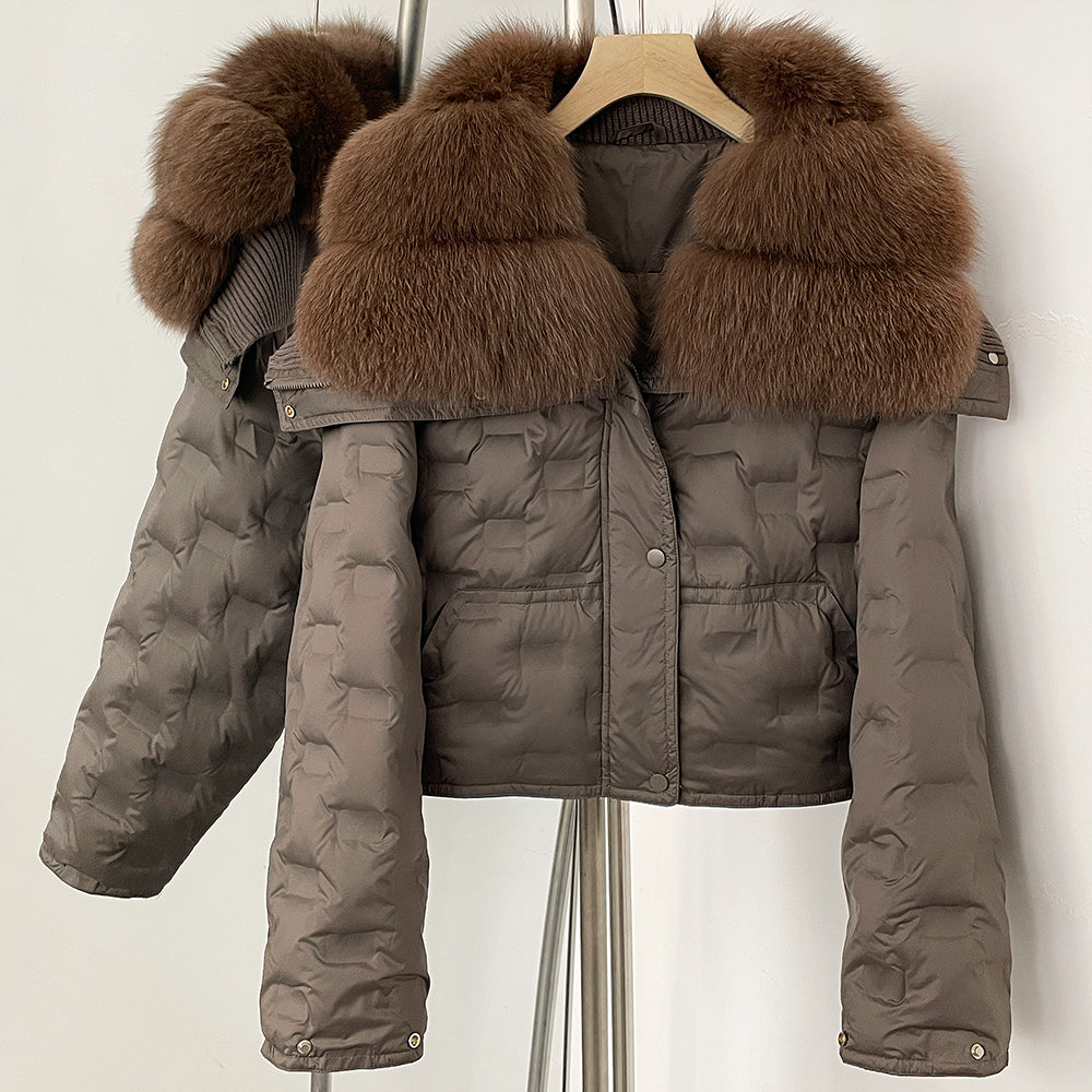 OFTBUY Thickened Warm Fluffy Real Fox Fur Puffer Jacket Women Short Long Sleeve White Duck Down Coat Female New Winter Clothing