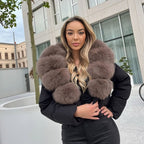 OFTBUY Luxury Cropped Puffer Jacket with Massive Real Fox Fur Collar - Premium 90% Duck Down Winter Coat